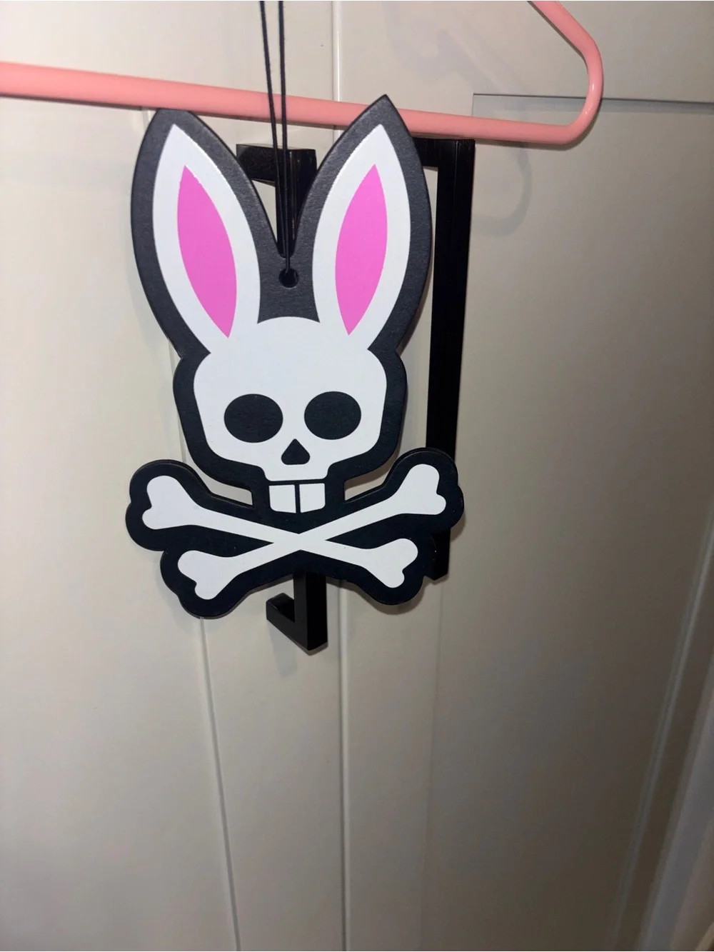 Bunny Skull Crossbones Hanging Charm - Black, White & Pink
